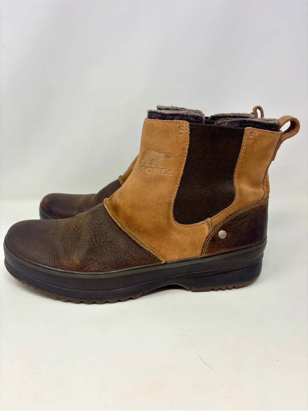 Sorel Ellesmere NM Felt Collar Tan Brown Pull On Chukka Boots Leather Men’s 11.5